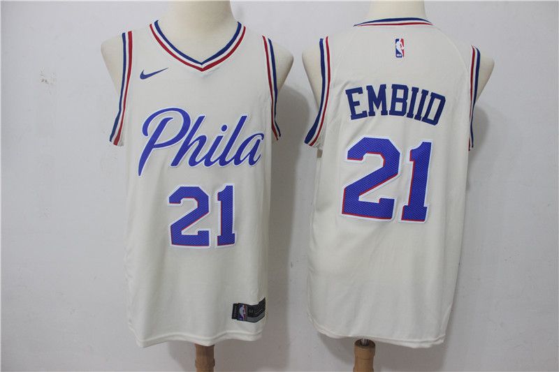 Men Philadelphia 76ers #21 Embiid White City Edition Nike NBA Jerseys